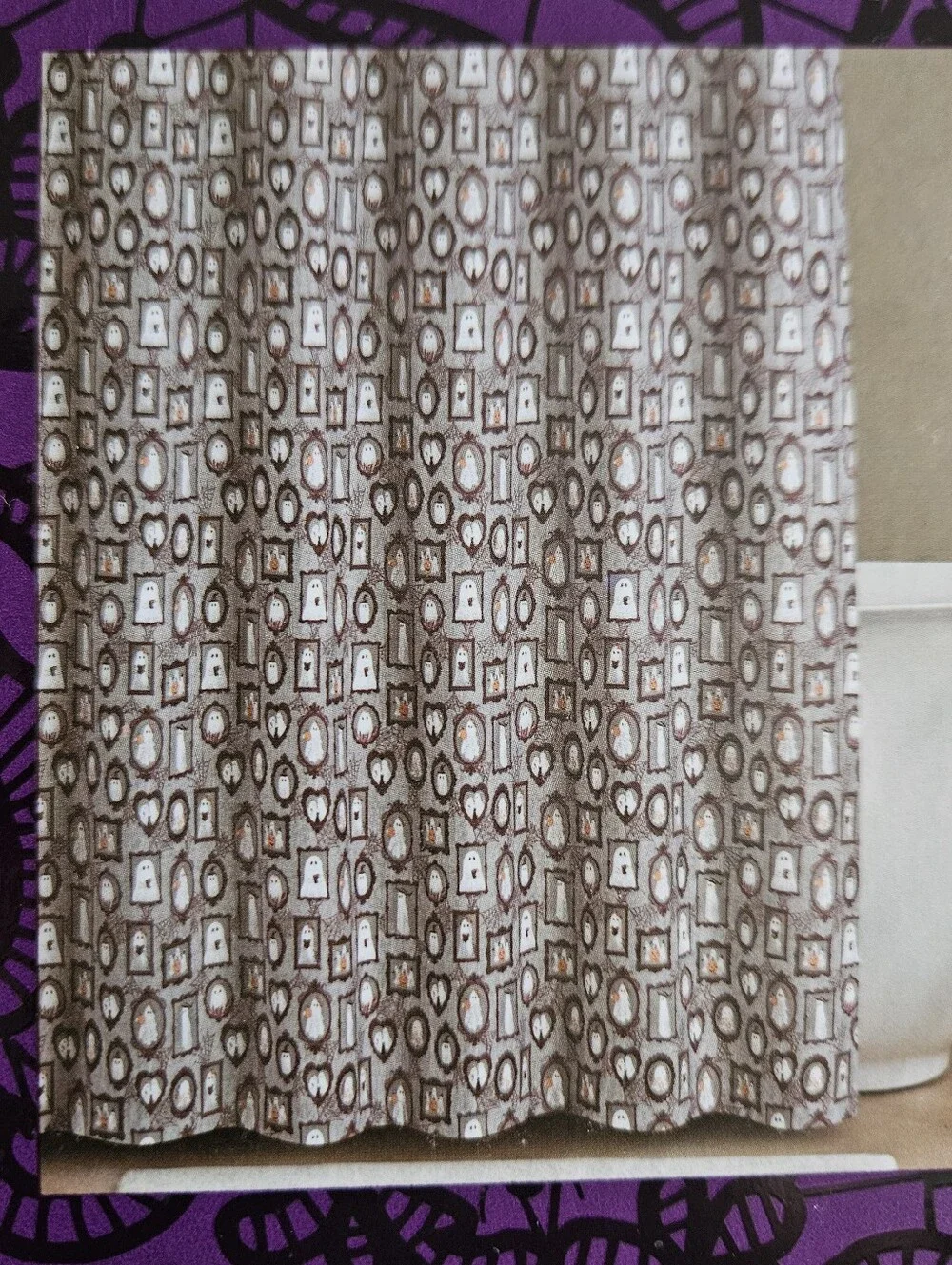 Nicole Miller Purple & Gray Ghost Portraits Shower Curtain
